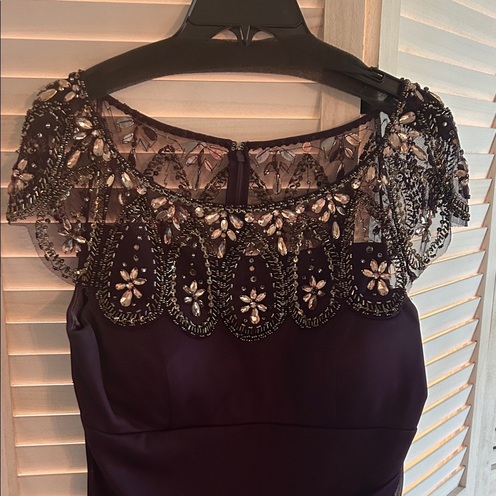 Elegant Embellished Neckline  Dress plum